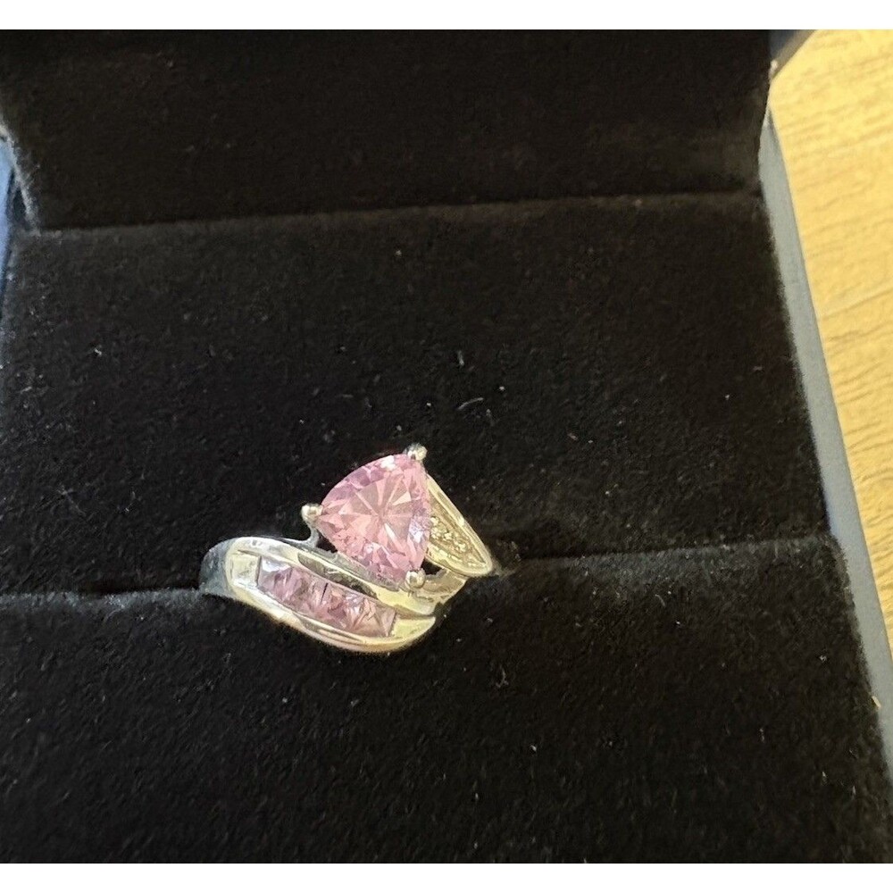 Vintage 10k White Gold Pink Heart Sapphire Ring Diamond Sapphire Accents Size 8